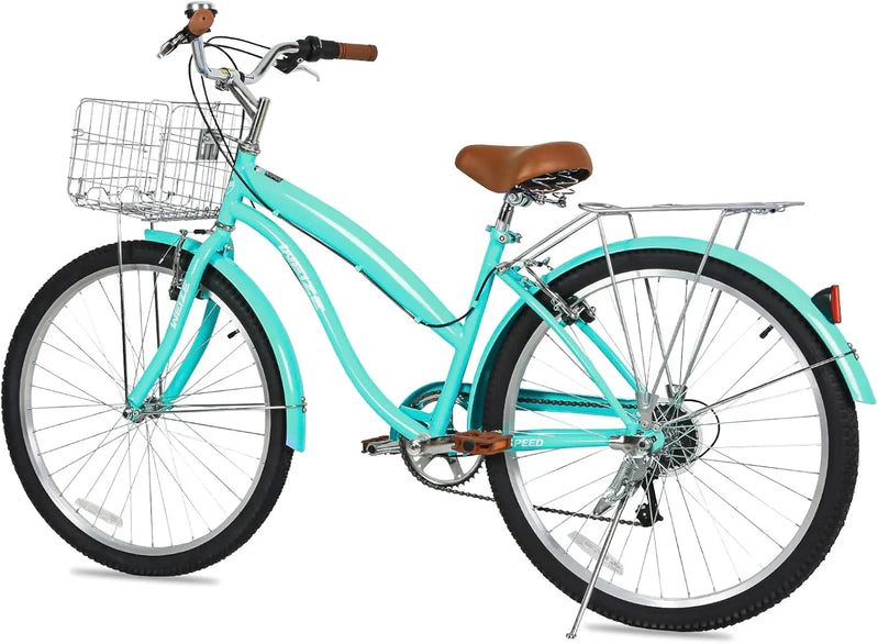 Weize Beach Cruiser Bike 26 In. Commuter Bicycle For Adult Men And Women 7-Speed/High-Carbon