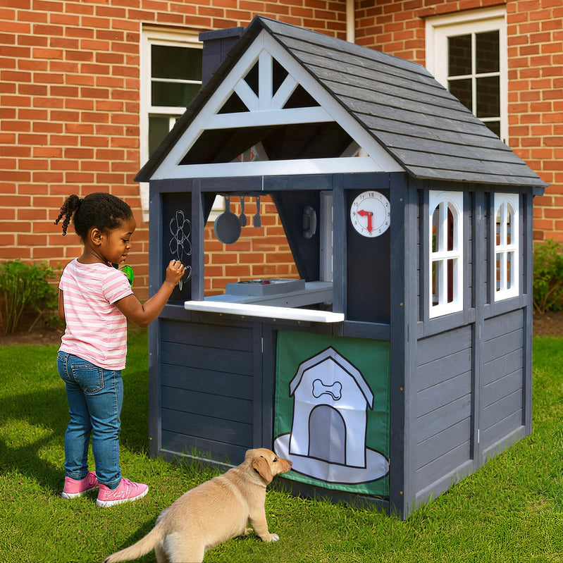 Coclub Outdoor Playhouse For Kids Ages 4-8, Wooden Play House With Doorbell, Phone, Kitchen Toys, Outdoor Kids Play Equipment, Casa Para Ni As