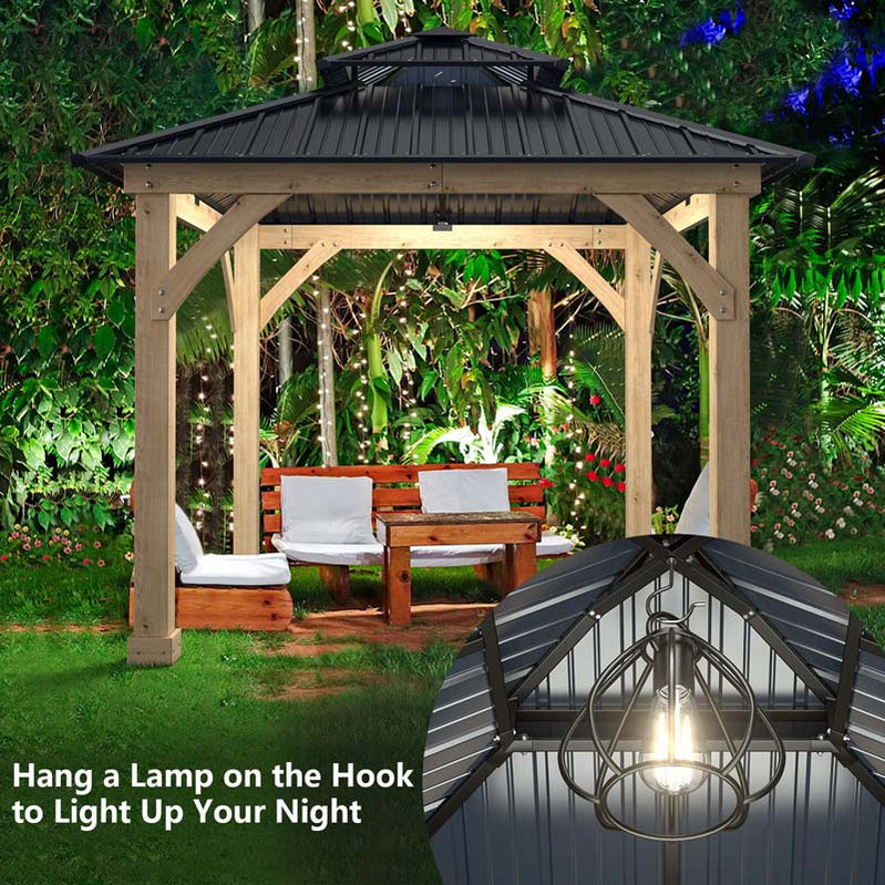 10 x 10 Ft. Outdoor Patio Hardtop Gazebo With Wood Frame And 2-Tier Metal Roof, All-Weather Gazebo Pergolas Shelter