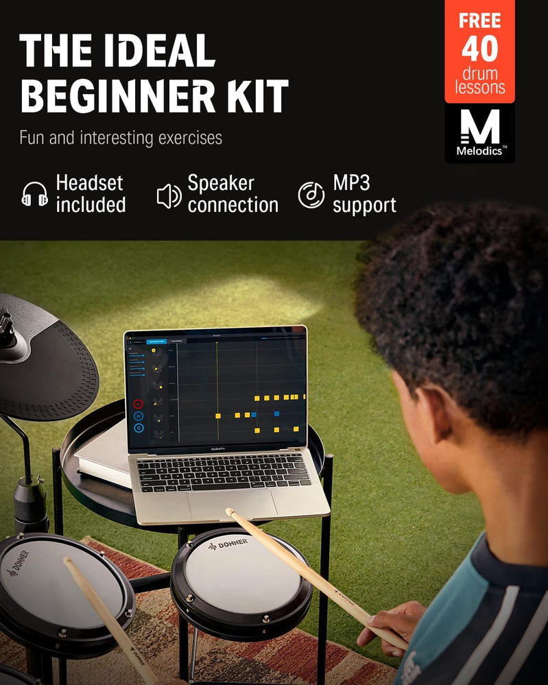 Donner DED-80 Electronic Drum Set, Electric Drum Set For Beginner With 4 Quiet Mesh Drum Pads, 2 Switch Pedal, 180 Plus Sounds, Throne