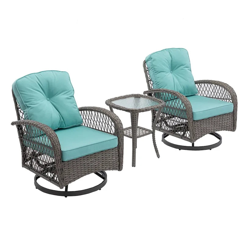 3 Pieces Outdoor Swivel Rocker Patio Chairs, 360 Degree Rocking Patio Conversation Set