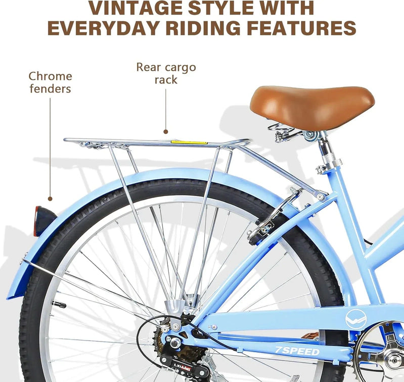 Weize Beach Cruiser Bike 26 In. Commuter Bicycle For Adult Men And Women 7-Speed/High-Carbon