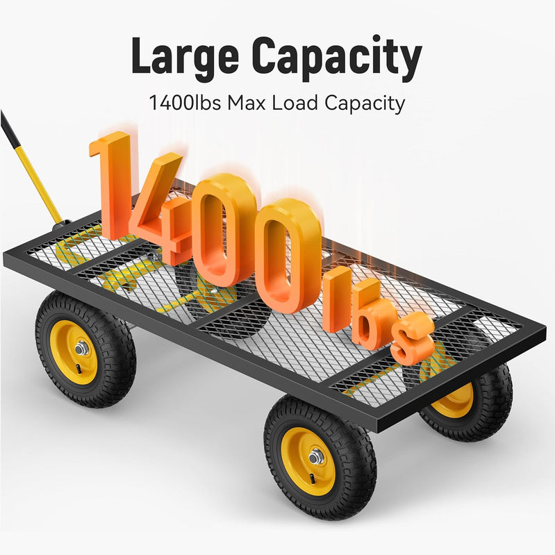 Steel Garden Cart, 2-in-1 1400 Lbs Heavy Duty Utility Wagon, With Removable Mesh Sides To Convert Into Flatbed