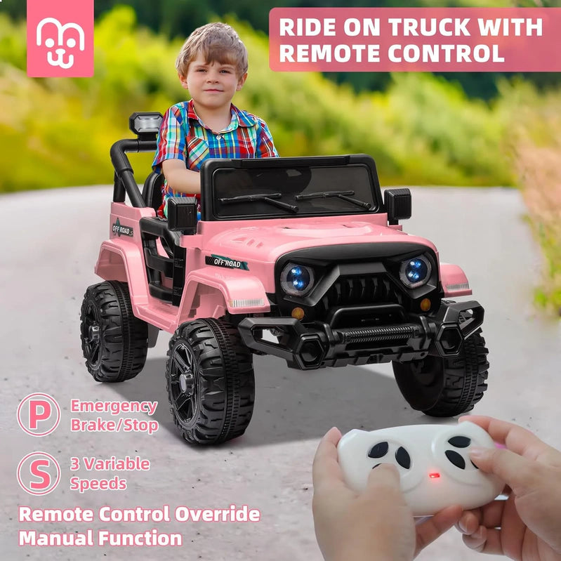 12V Kids Electric Ride On Truck Car Remote Control, Twin 35W Motors 3.5MPH Max Speed, Bluetooth USB Music Player