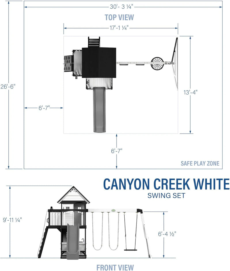 Backyard Discovery Canyon Creek Cedar Wood Swing Set With Wave Slide, Clubhouse, Play Kitchen, Picnic Area, Belt Swings, Web Swing, Rock Wall