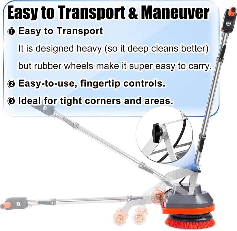 Commercial Floor Scrubber Machine With Brushes And Pads, Heavy Duty Floor Buffer Polisher And Cleaner, Deep Cleaning Tile And Grout