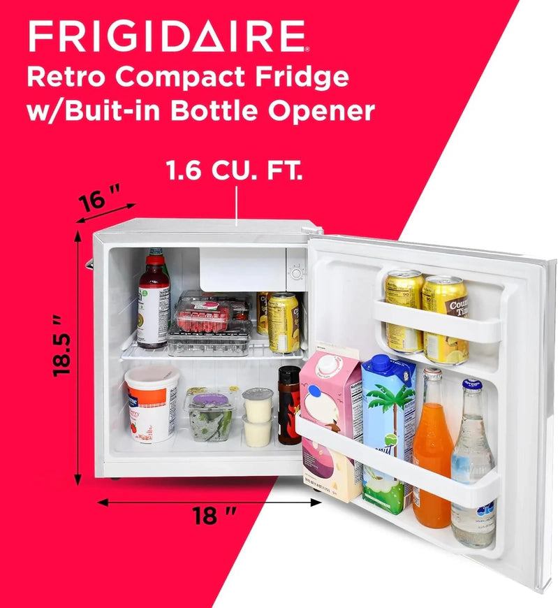 Frigidaire EFR176 Retro Compact Fridge With Chiller Mini Refrigerator With Built-In Bottle Opener For Office, Bedroom, Dorm Room Or Cabin