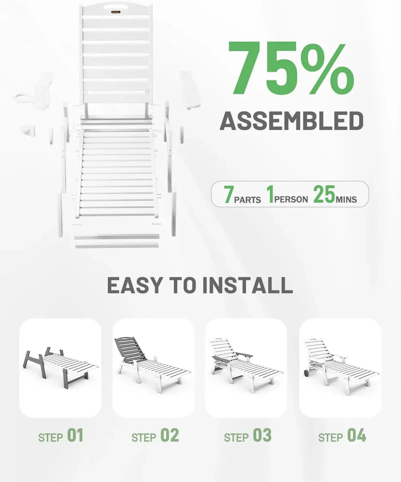Lounge Chair Outdoor, Chaise Lounge, HDPE 6-Position Outdoor Chaise Lounge