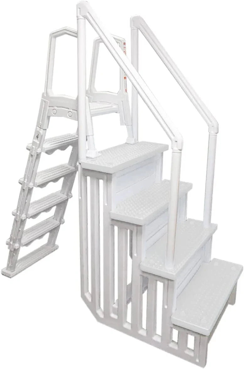 Non-Slip Entry Steps For Pools, Grey, For Above-Ground Pools, Can Be Installed On Terraces With A Height Of 122 To 137 Cm, Load Capacity Up To 136 Kg