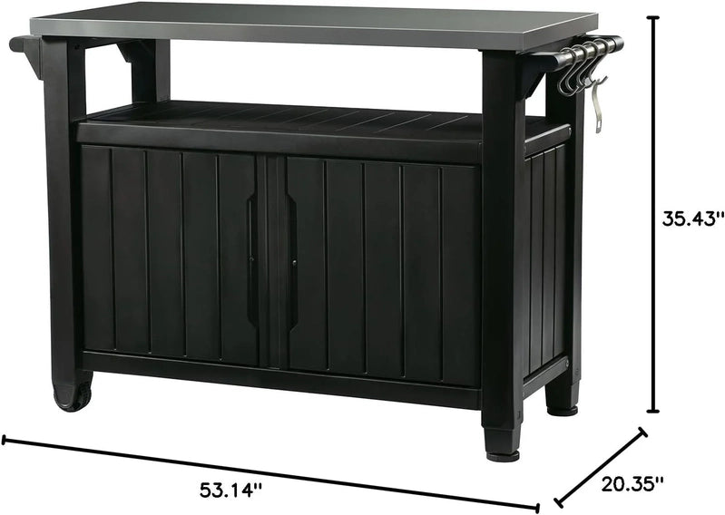 Keter Outdoor Rolling Table Cart For Food Prep, Storage, Bar And Grill, Dark Brown