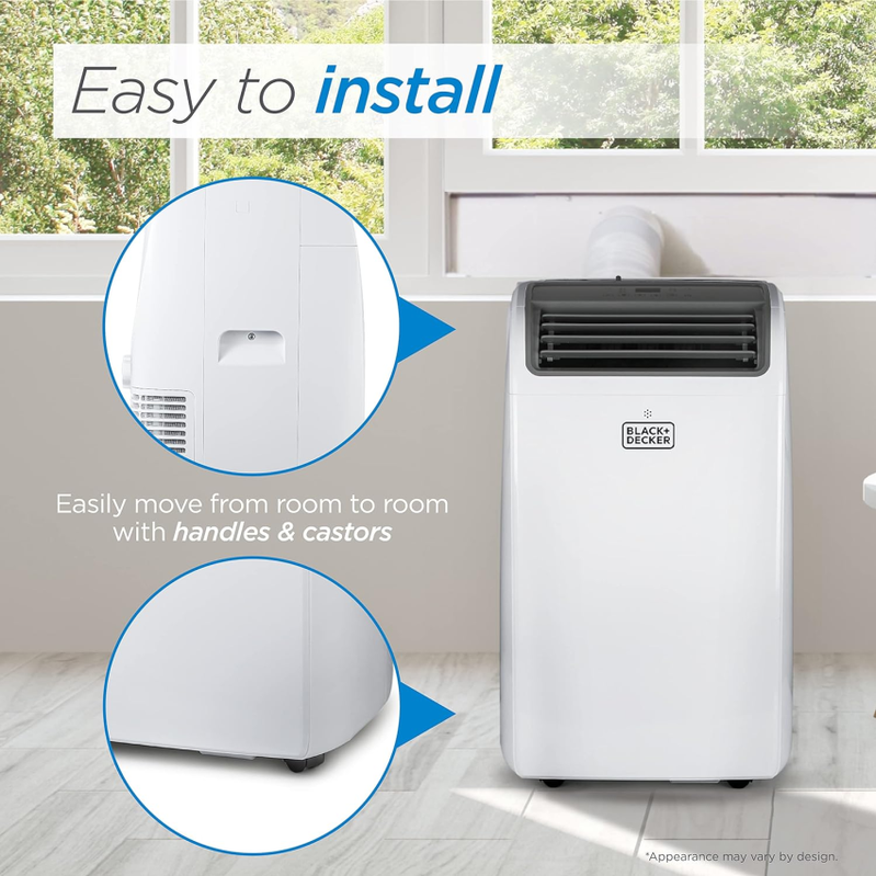 Black Plus Decker Air Conditioner, 14,000 BTU Air Conditioner Portable For Room Up To 700 Sq. Ft. With Remote Control, White