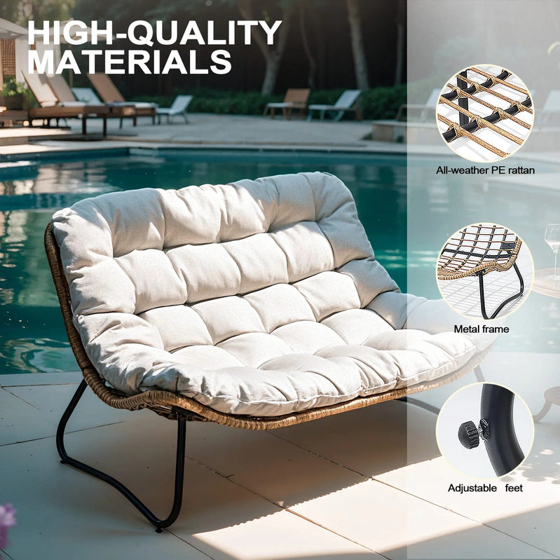 Crestlive Products Patio Loveseat, All-Weather Rattan Large Furniture With Soft Cushions, Outdoor Loveseat For Balcony, Poolside, Backyard, Beige