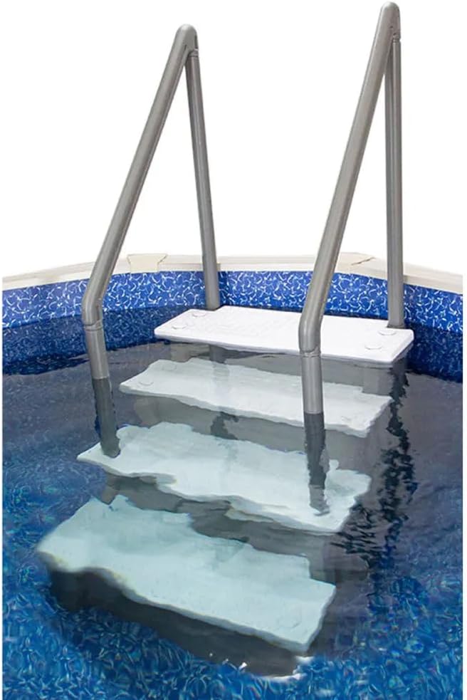 Select Anti-Slip in-Pool Steps, Gray, For Above Ground Swimming Pools, Can Mount To Decks 48 In. To 54 In. H, Safety Stairs Capacity Up To 300 Lbs