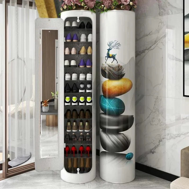 Large-Capacity Multi-Layer Rotating Disinfection Shoe Cabinet With Mirror Plus Deodorizer