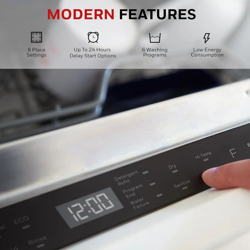 Honeywell 18 In. Dishwasher With 8 Place Settings, 6 Washing Programs, Stainless Steel Tub, UL/Energy Star, Stainless Steel