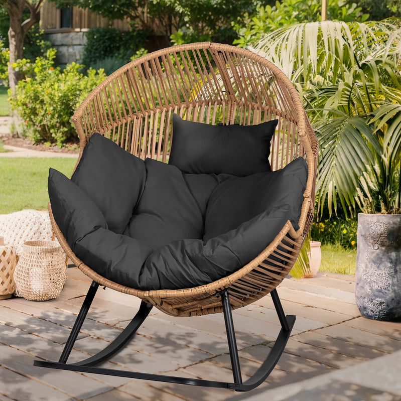 Walsunny Egg Chairs Outdoor Patio Wicker Oversized Egg Shell Lounger Lawn Chair With Cushion For Indoor Outside Porch Balcony Backyard