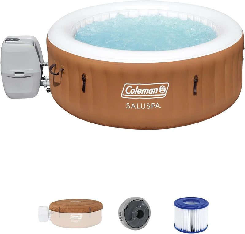 Coleman SaluSpa Miami AirJet 2 To 4 Person Round Inflatable Hot Tub Portable Outdoor Spa With 120 Soothing AirJets And Insulated Cover, Black