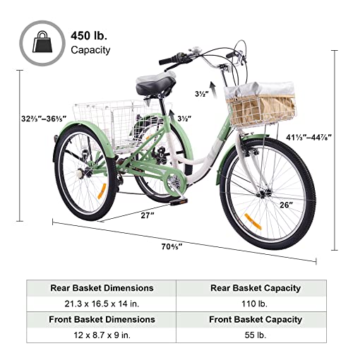 Viribus Adult Tricycle, 7 Speed Tricycle For Adults, 24 In. 3 Wheel Bikes For Adults With Baskets