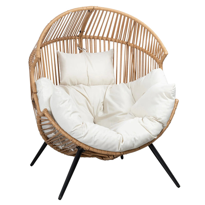 Walsunny Egg Chairs Outdoor Patio Wicker Oversized Egg Shell Lounger Lawn Chair With Cushion For Indoor Outside Porch Balcony Backyard