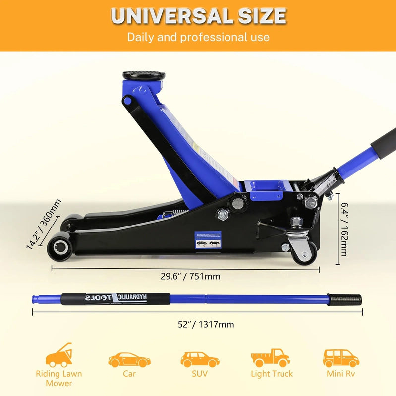 4-Ton Floor Jack, Low Profile Car Jack, Heavy-Duty Trolley Jack Car Lift With Dual Pump Pistons, Lifting Range 4 In.-21 In., 8000lbs