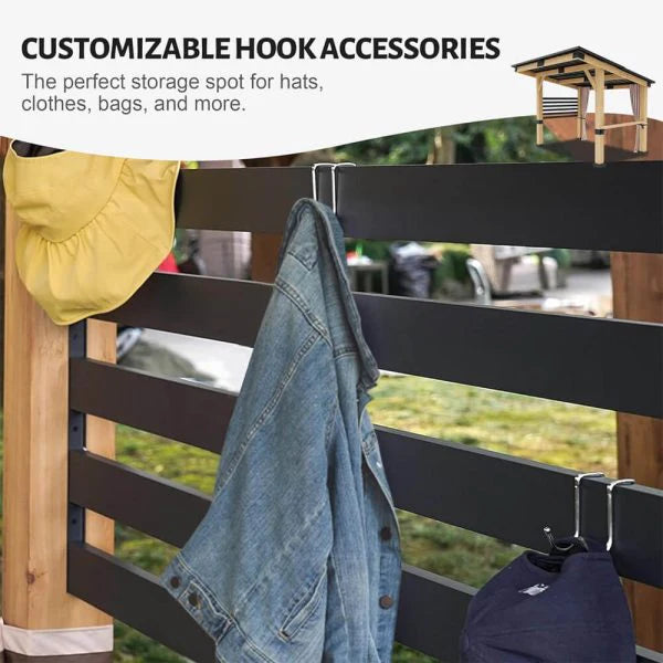 10x12FT Heavy Duty Premium Outdoor All-Season Wooden Cedar Hardtop Gazebo With Metal Roof And Back Curtains, SAK57184