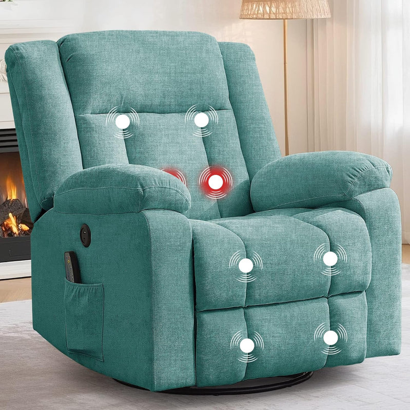 Rocker Recliner, Glider Recliner Chairs For Adults, 360 Degree Swivel Rocking Chair With Massage And Heating