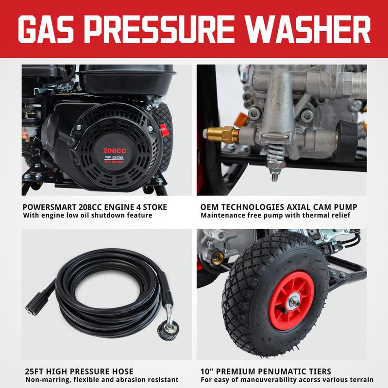 PowerSmart 3200PSI Gas Pressure Washer With 5 Nozzles And Soap Tank