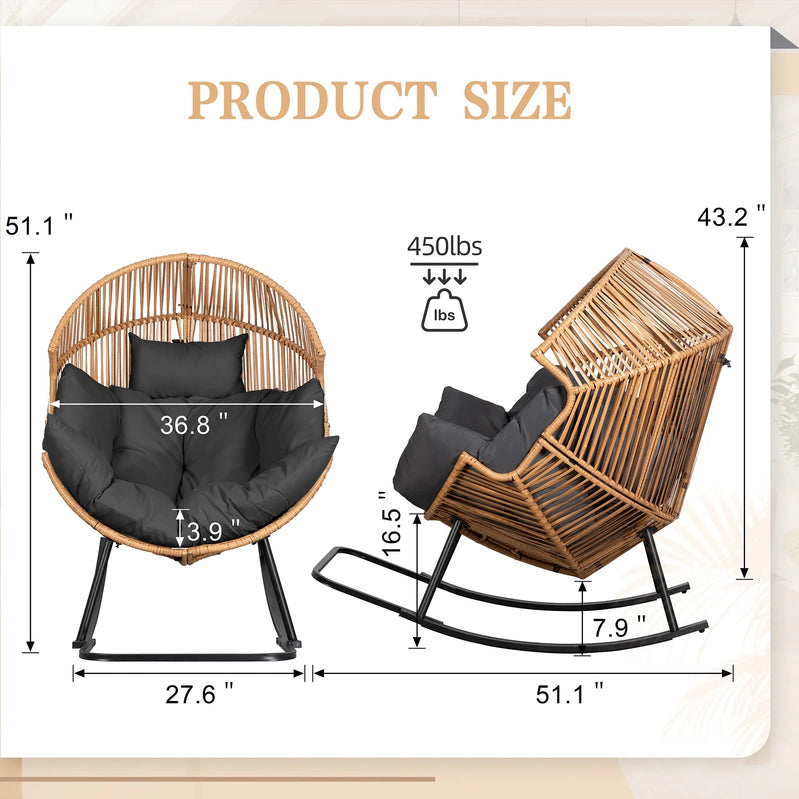 Walsunny Egg Chairs Outdoor Patio Wicker Oversized Egg Shell Lounger Lawn Chair With Cushion For Indoor Outside Porch Balcony Backyard