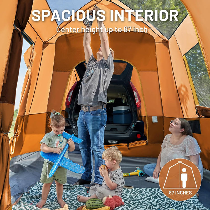 Timber Ridge 5-9 Person SUV Tent With Screen Porch And Awning For Family Camping, Weather Resistant And Portable Van Or Car Tent