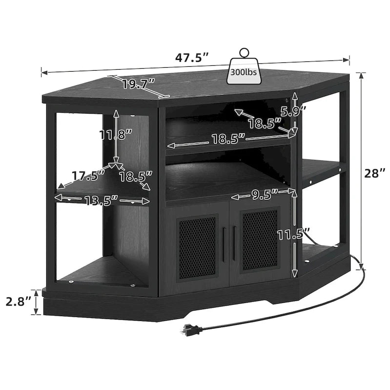Farmhouse Corner TV Stand Entertainment Center Media Console For TVs Up To 55 With Power Outlet