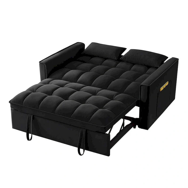 4 in1 Loveseat Sofa Bed With Armrests And Storage Pockets, Multi-Function Tufted Pull-Out Sofa Bed With Adjustable Backrest