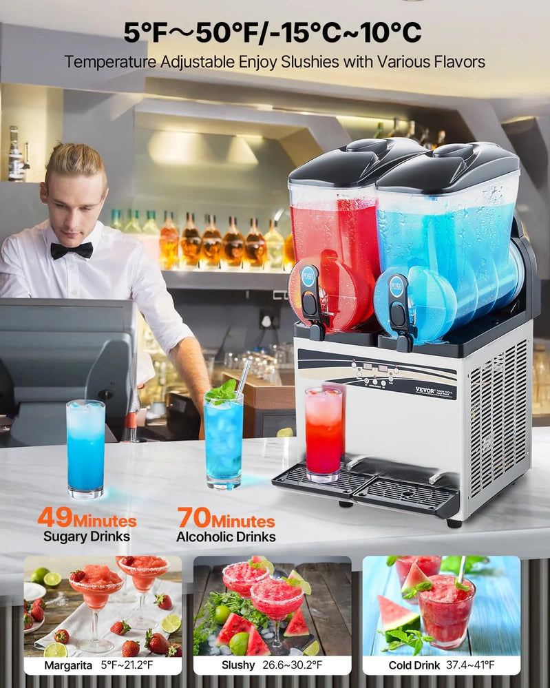 Vevor Slushy Machine, 15Lx2 Double Tank Commercial Margarita Machine, 120 Cups Stainless Steel Margarita Smoothie Frozen Drink Machine