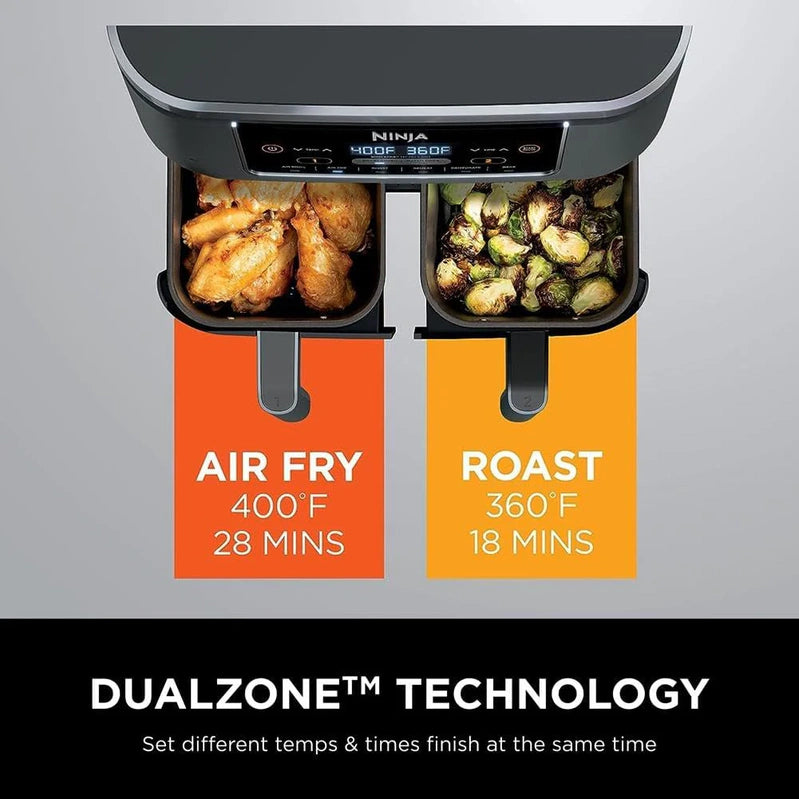 Ninja Foodi 10QT 6-in-1 DualZone Smart XL Air Fryer, 2 Independent 5QT Baskets, Smart Cook Thermometer, Match Cook, Smart Finish, Air Fry, DZ550