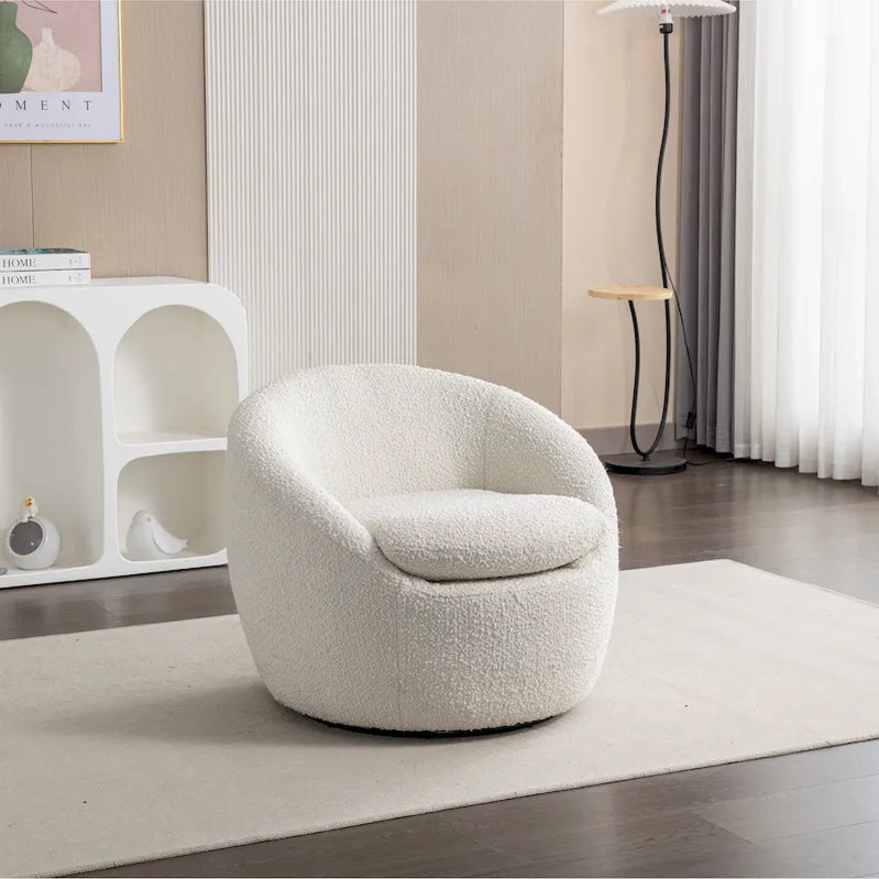 Swivel Barrel Chair, 360 Degree Rotation, Boucle Fabric