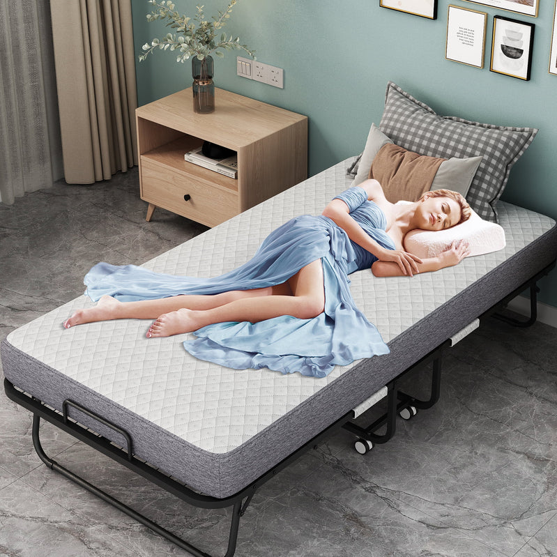 Folding Bed With Mattress 75 In. x 31 In. Cot Size Folded Bed