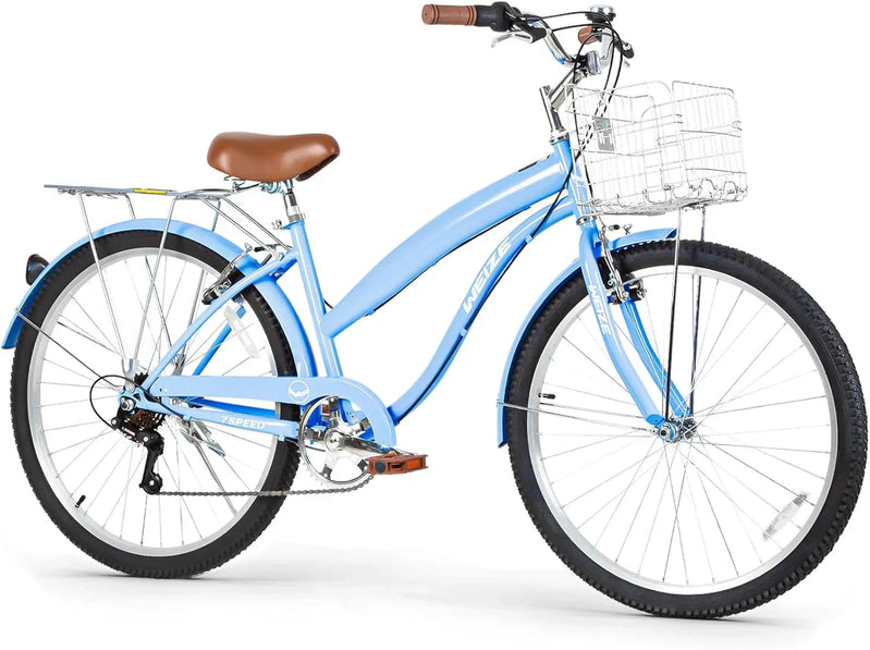 Weize Beach Cruiser Bike 26 In. Commuter Bicycle For Adult Men And Women 7-Speed/High-Carbon