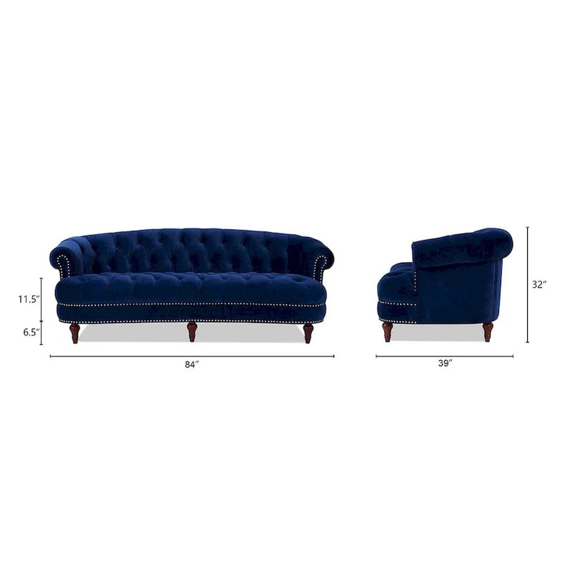 La Rosa 84 Mid-Century Modern Velvet Upholstered Chesterfield Tufted Sofa