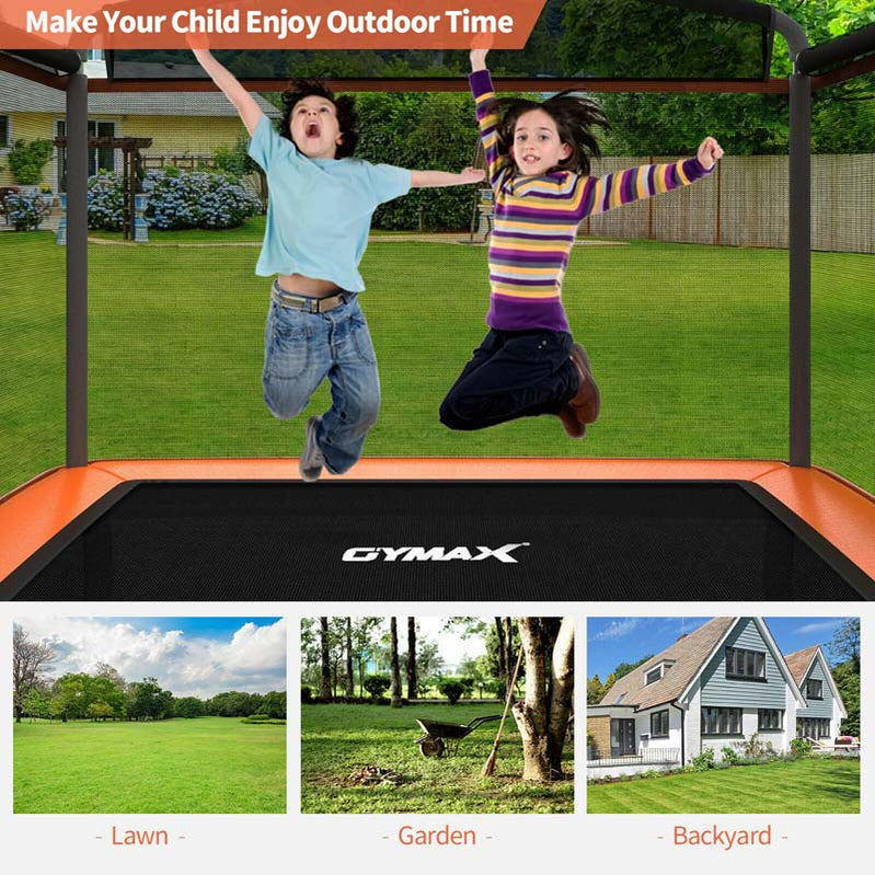 6 Ft. Kids Trampoline With Swing And Safety Fence, Astm Approved Toddler Rectangle Trampoline For 3-8 Year Old