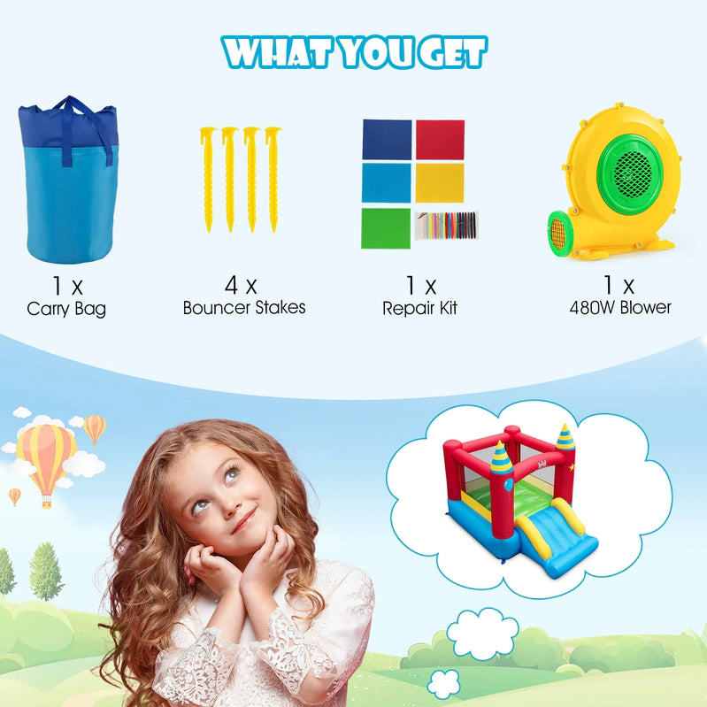 Costway Inflatable Kids Jumping Bouncer Indoor Outdoor With 480W Blower