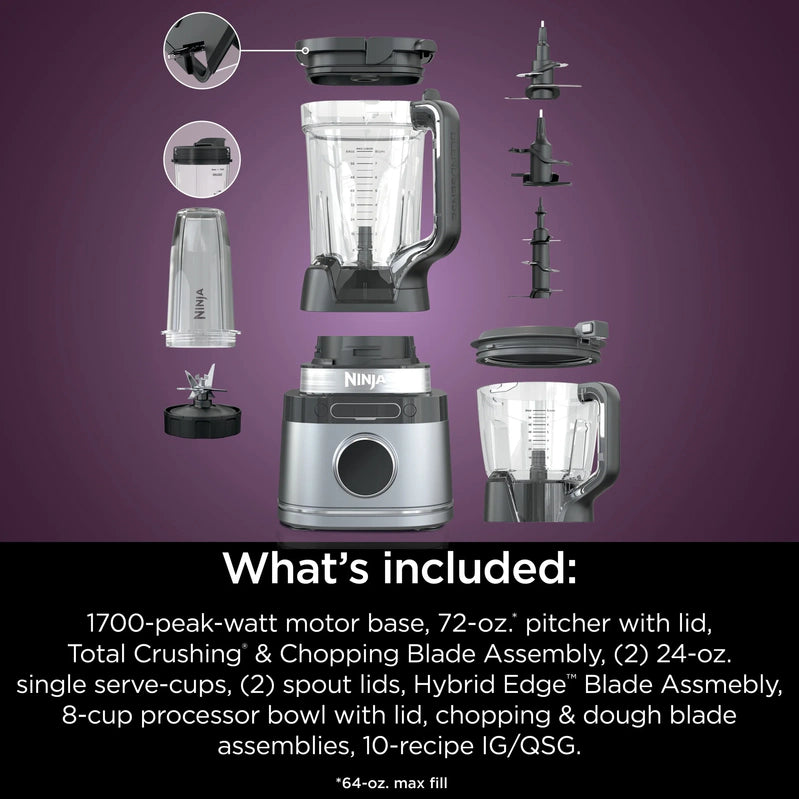 Ninja Detect Kitchen System Power Blender Plus Processor With Blend Sense Technology, Silver, TB400