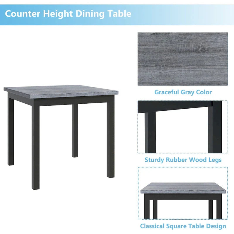 5 Piece Counter Height Dining Set, Wood Dining Table Set With Rectangle Table And 4 Upholstered High Back Chairs