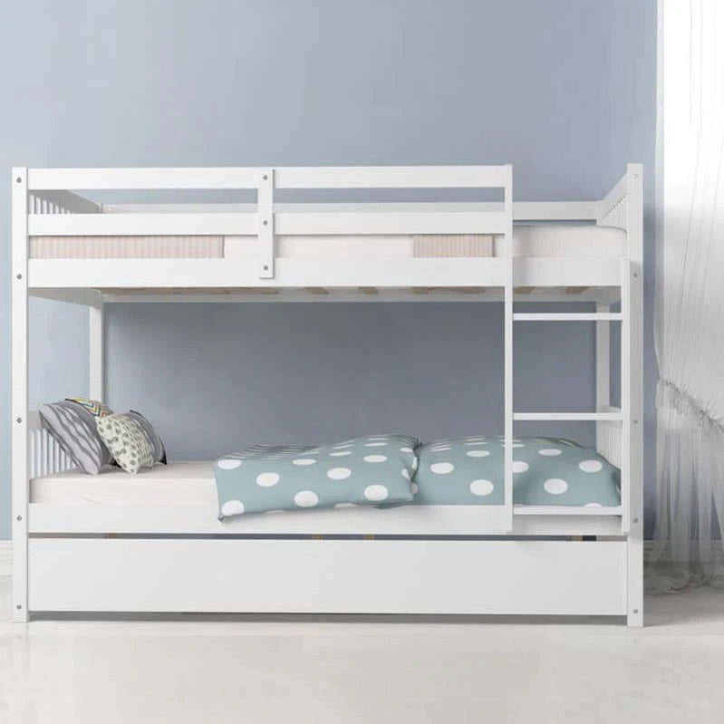 Solid Wood Full Over Full Bunk Bed Frame With Trundle, Safety Ladder And Guardrails, Convertible Bunk Bed For Kids Teens