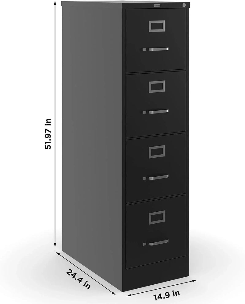 Staples 4-Drawer File Cabinet, Lockable, Black, 25 In.D x 15 In.W