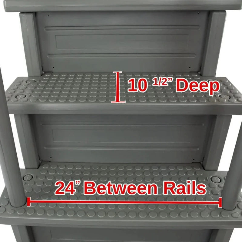 Non-Slip Entry Steps For Pools, Grey, For Above-Ground Pools, Can Be Installed On Terraces With A Height Of 122 To 137 Cm, Load Capacity Up To 136 Kg