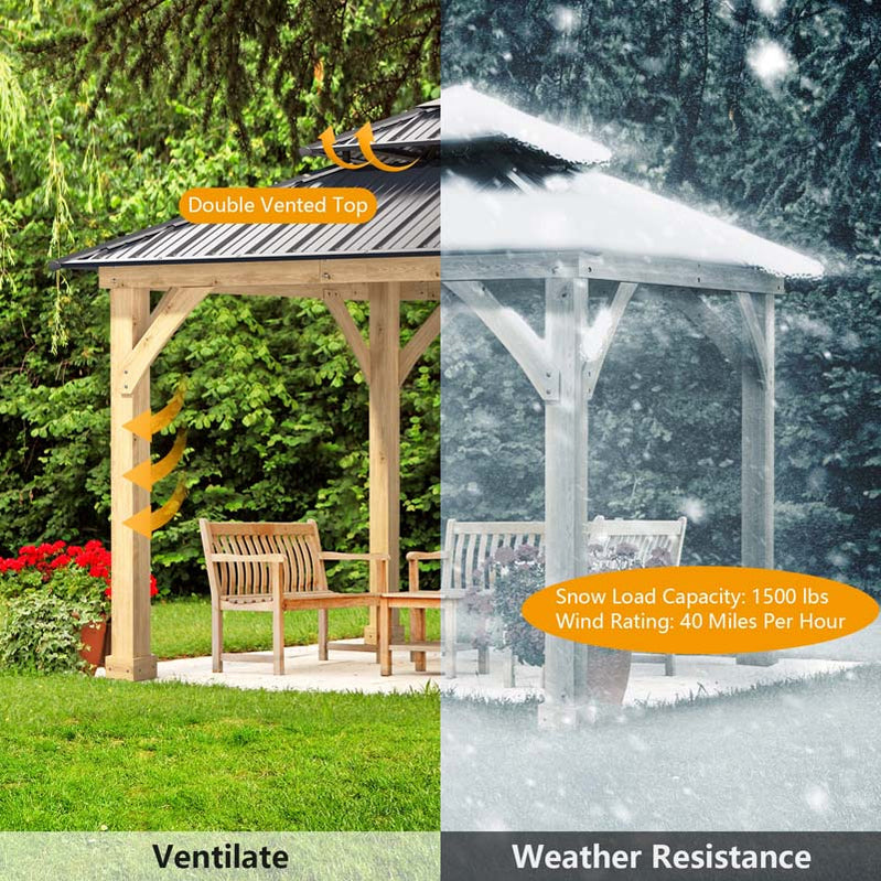 10 x 10 Ft. Outdoor Patio Hardtop Gazebo With Wood Frame And 2-Tier Metal Roof, All-Weather Gazebo Pergolas Shelter