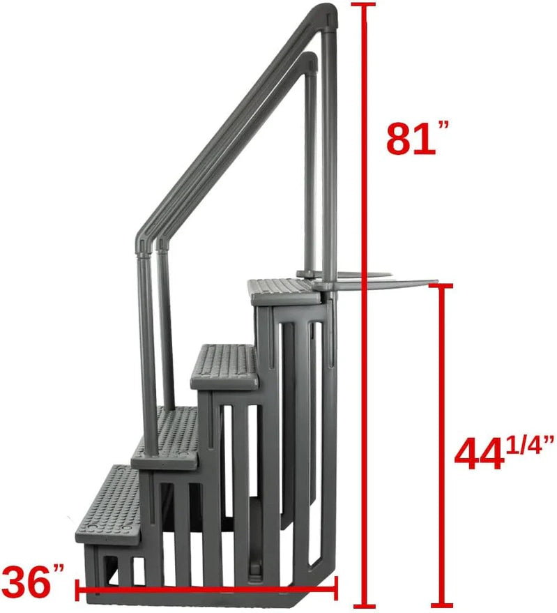 Select Anti-Slip in-Pool Steps, Gray, For Above Ground Swimming Pools, Can Mount To Decks 48 In. To 54 In. H, Safety Stairs Capacity Up To 300 Lbs