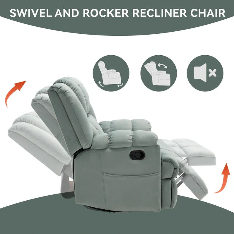 Lazy Boy Swivel Rocker Fabric Recliner Chair, Overstuffed Large Manual Recliner Glider With Pillow Top Arms And Cushion Back