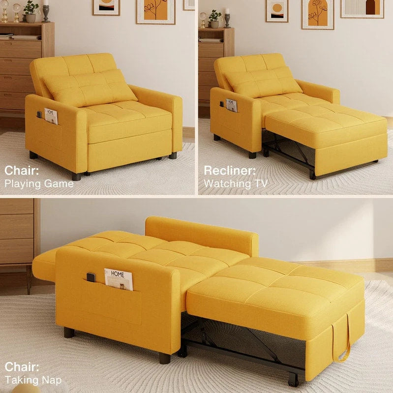 3-in-1 Adjustable Sleeper Sofa Bed, Pull Out Chair Sofa, Convertible Folding Bed For Living Room