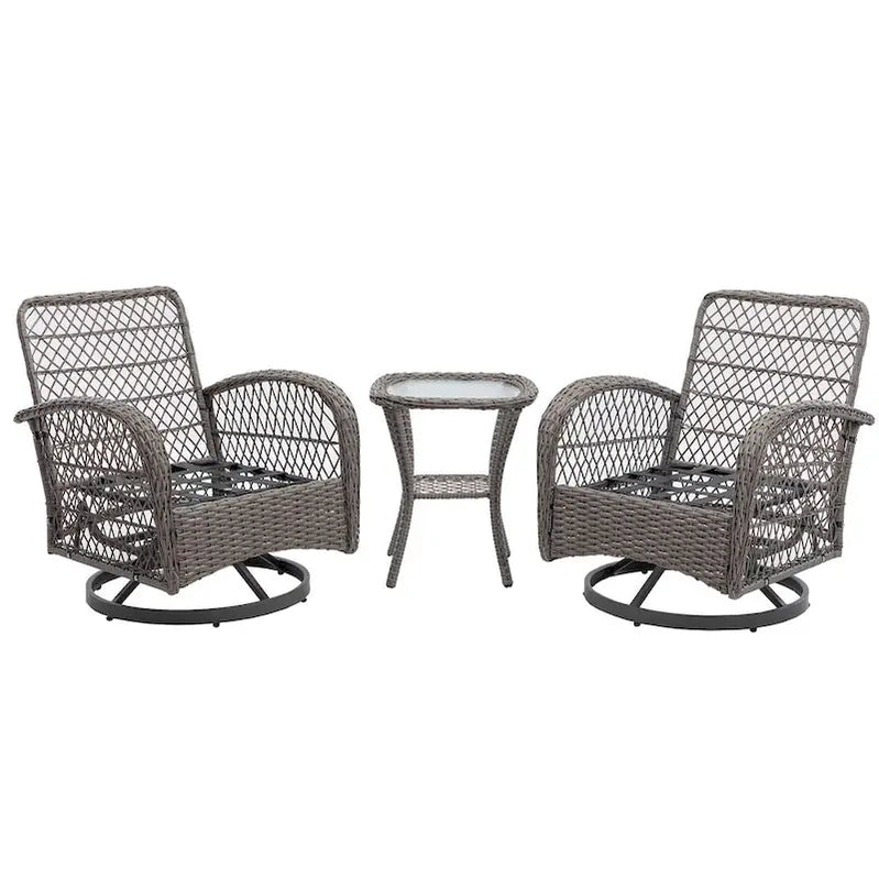 3 Pieces Outdoor Swivel Rocker Patio Chairs, 360 Degree Rocking Patio Conversation Set