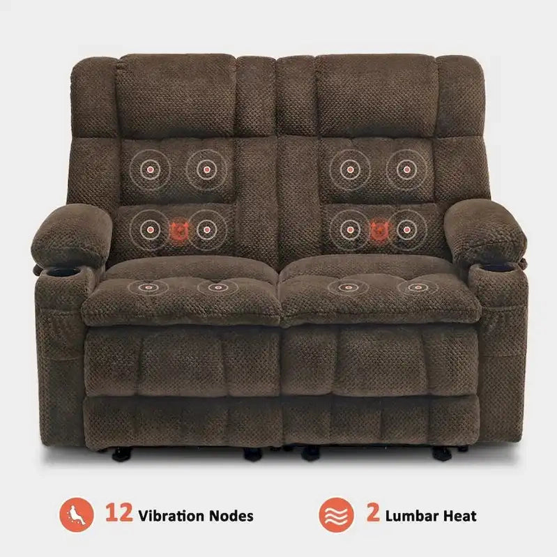 MCombo Power Loveseat Recliner, Electric Reclining Loveseat Sofa With Heat And Vibration, Cupholders, USB Charge Ports RS6314